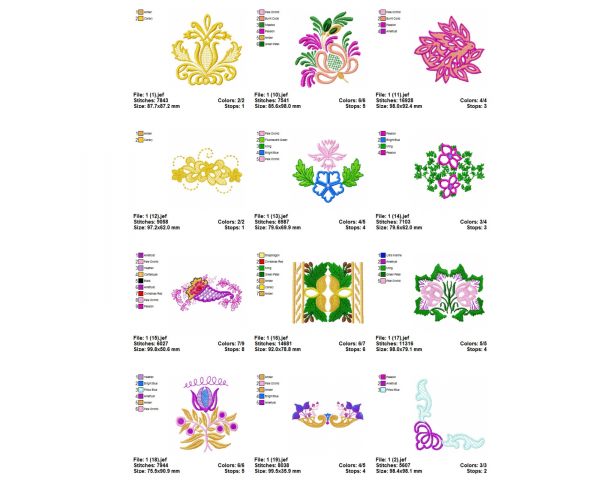 Flower Elements Machine Embroidery Designs-1 Size-40 Types- instant download