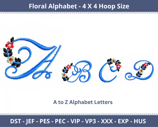 Floral Alphabets Machine Embroidery Designs