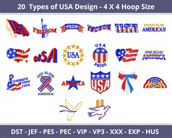 American Pride Machine Embroidery Designs-1 Size-20 Types-instant download