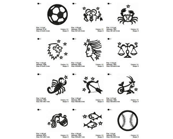 Zodiac Sign Machine Embroidery Designs-1 Size-19 Types-instant download