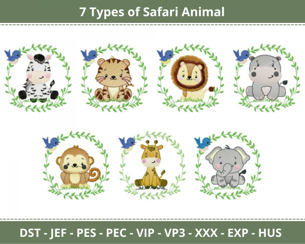 Safari Animal Machine Embroidery Designs-1 Size-7 Types-instant download