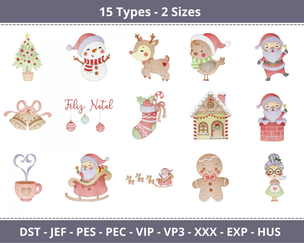 Christmas Machine Embroidery Designs-2 Sizes-15 Types-instant download