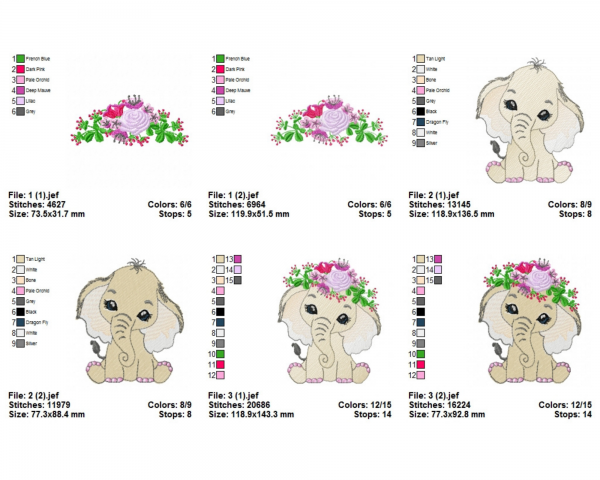 Baby Elephant Machine Embroidery Designs-2 Sizes-3 Types-instant download