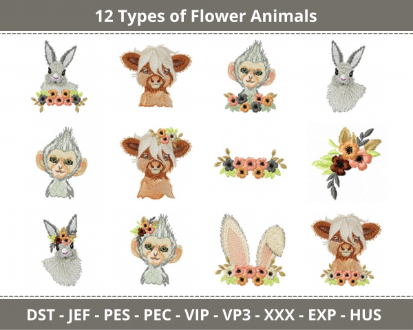 Flower Animal Machine Embroidery Design