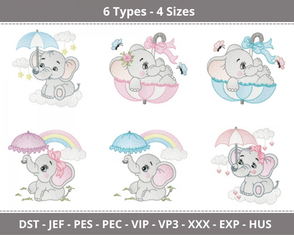 Baby Elephant Machine Embroidery Designs-4 Sizes-6 Type-instant download