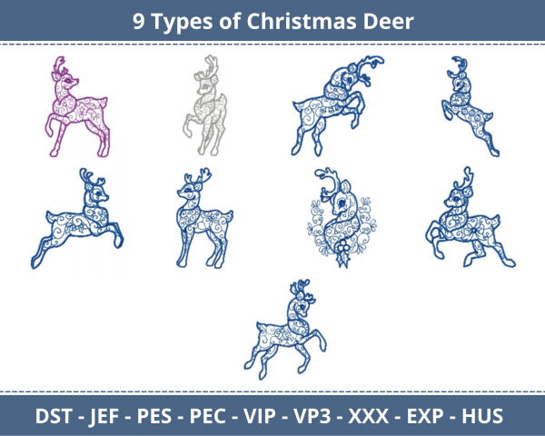 Christmas Deer Machine Embroidery Designs-1 Size-9 Type-instant download