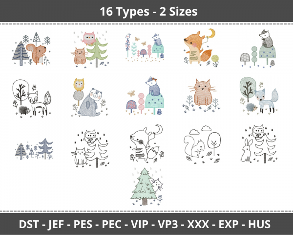 Christmas Animal Machine Embroidery Designs-2 Sizes-16 Types-instant download