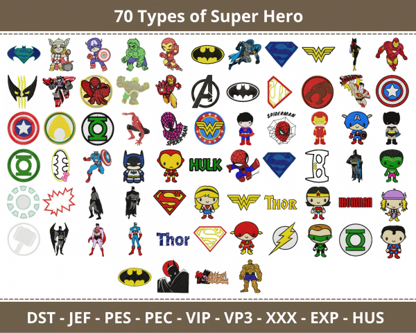 Marvel Super Hero Machine Embroidery Designs-1 Size-70 Types-instant download