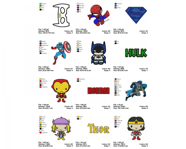Marvel Super Hero Machine Embroidery Designs-1 Size-70 Types-instant download