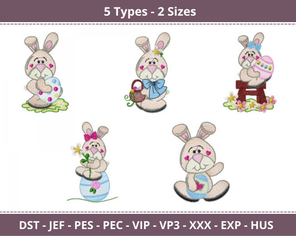 Cute Bunny Machine Embroidery Designs-2 Sizes-5 Types-instant download