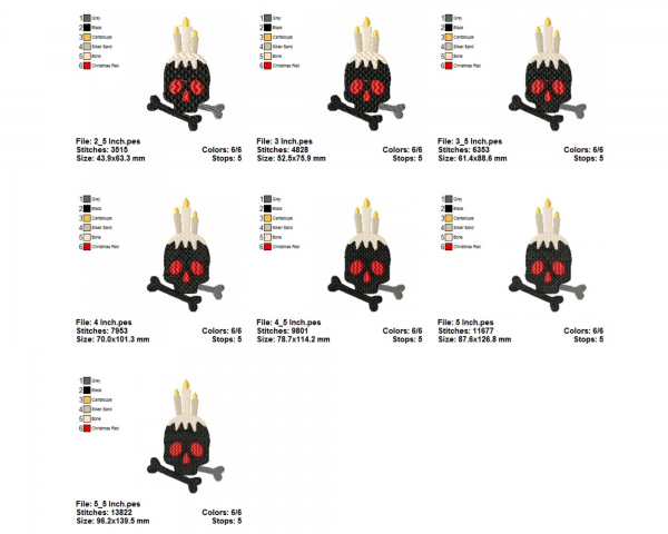 Candles In Skull Machine Embroidery Designs-7 Sizes-instant download