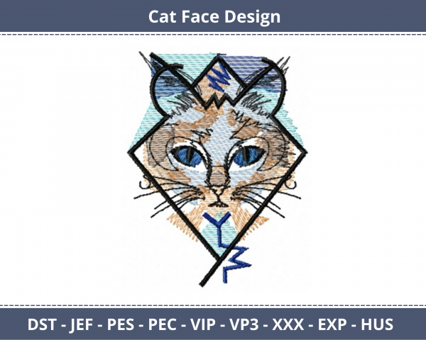 Cat Face Machine Embroidery Designs-2 Sizes-instant download