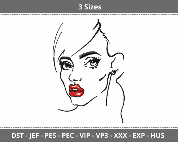 Woman Face Machine Embroidery Designs-3 Sizes-instant download