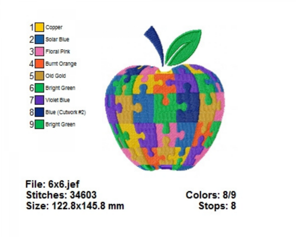 Apple Machine Embroidery Designs-1 Size-instant download