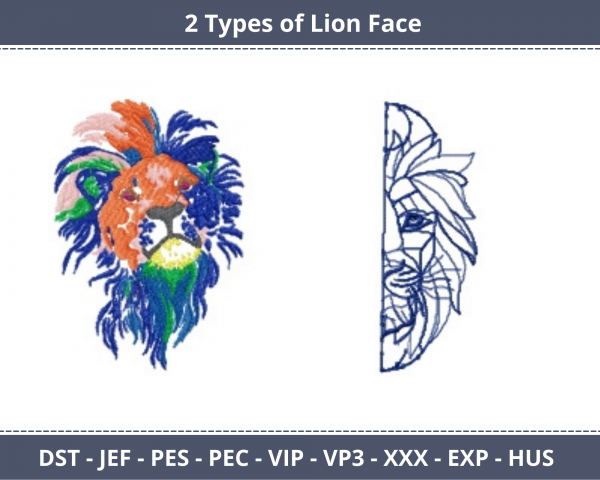 Lion Face Machine Embroidery Designs-2 Types-1 Size-instant download