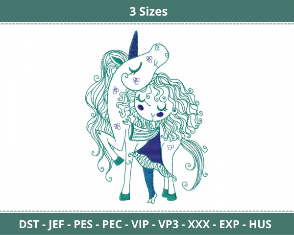 Little Girl & Unicorn Machine Embroidery Designs-3 Sizes-instant download