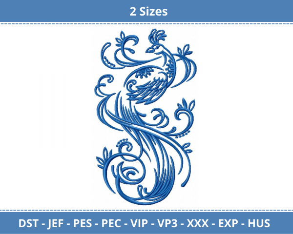 Peacock Machine Embroidery Designs-2 Sizes-instant download