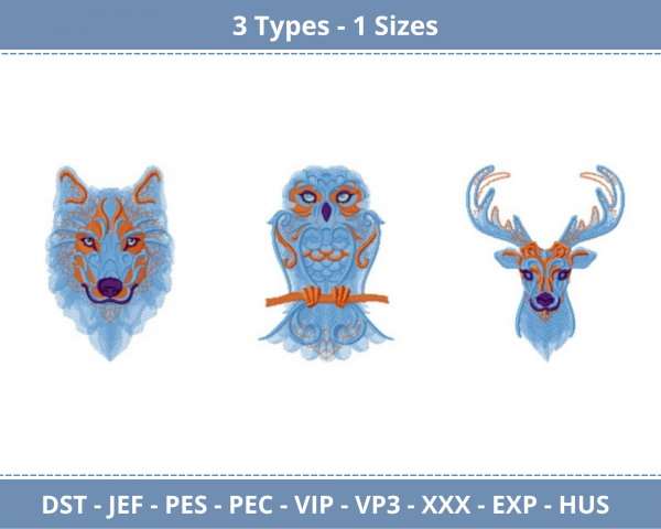 Animal Machine Embroidery Designs-3 Types-1 Size-instant download