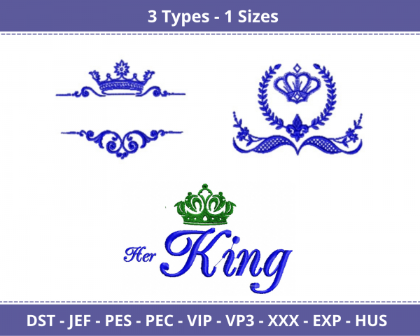 Crown Machine Embroidery Designs-3 Types-1 Size-instant download