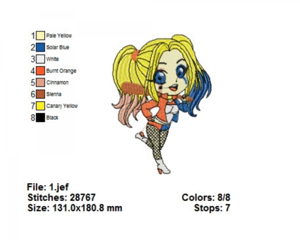 Harley Quinn Cartoon  Machine Embroidery Designs-1 Size-instant download