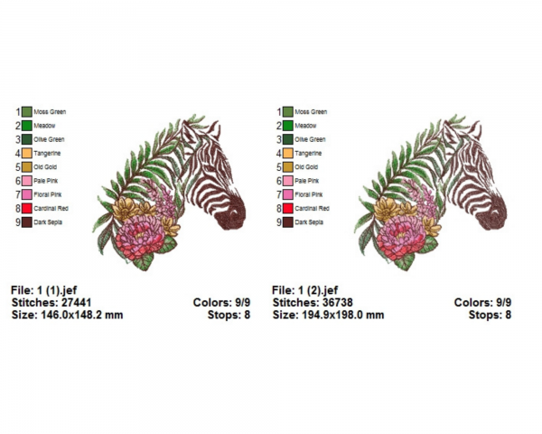 Floral Zebra Machine Embroidery Designs-2 Sizes-instant download