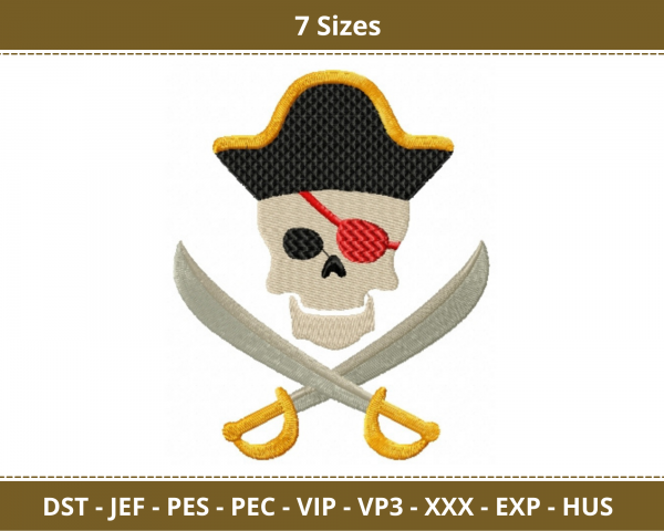 Pirate Skull Machine Embroidery Designs-7 Sizes-instant download