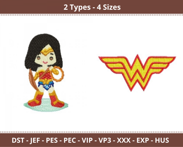 Wonder Woman Machine Embroidery Designs-2 Types-4 Sizes-instant download