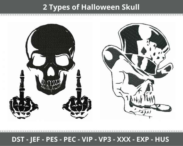 Halloween Skull Machine Embroidery Designs-2 Types-1 Size-instant download