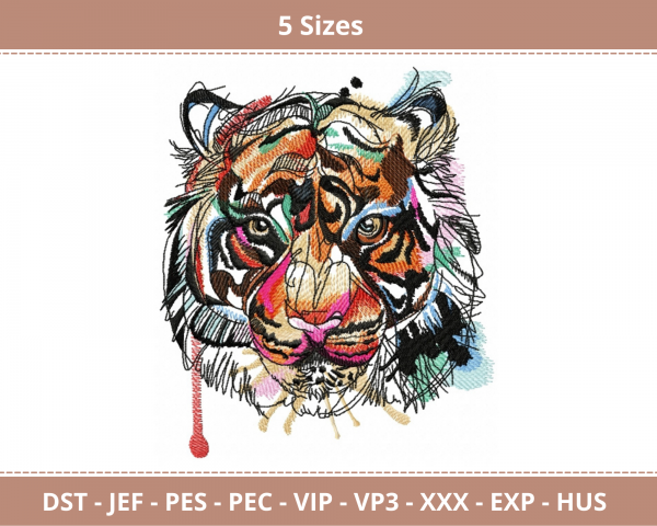 Tiger Face Machine Embroidery Designs-5 Sizes-instant download