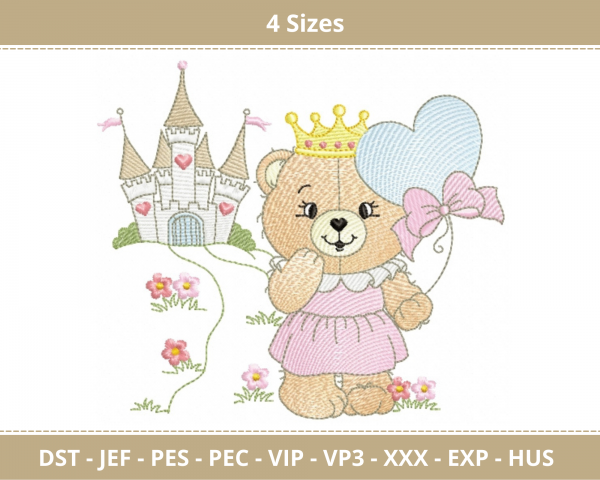 Crown Teddy Machine Embroidery Designs-4 Sizes-instant download