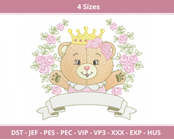 Floral Teddy Bear Machine Embroidery Designs-4 Sizes-instant download