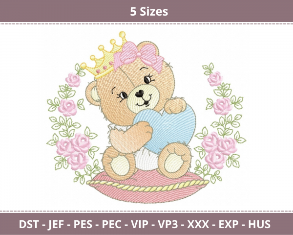 Cute Teddy Bear Machine Embroidery Designs-5 Sizes-instant download