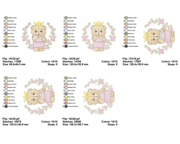 Crown Teddy Machine Embroidery Designs-5 Sizes-instant download