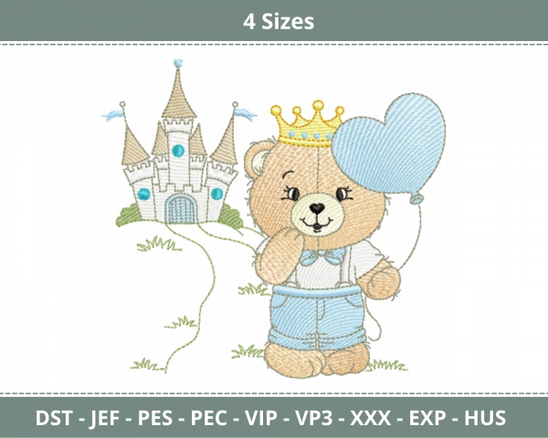 Crown Teddy Bear Machine Embroidery Designs-4 Sizes-instant download