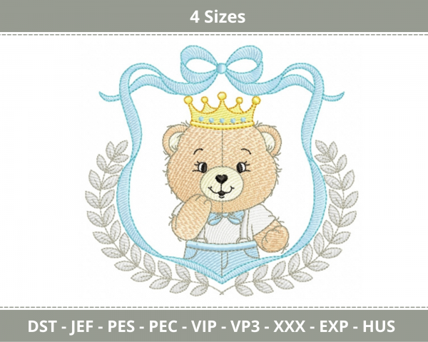 Crown with Bow Teddy Bear Machine Embroidery Designs-4 Sizes-instant download