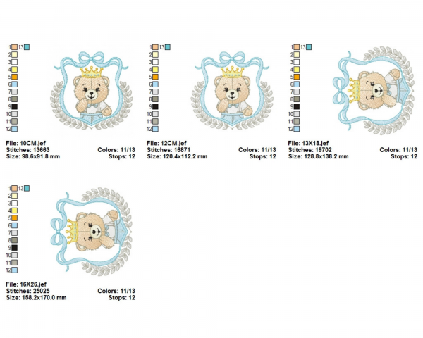 Crown with Bow Teddy Bear Machine Embroidery Designs-4 Sizes-instant download