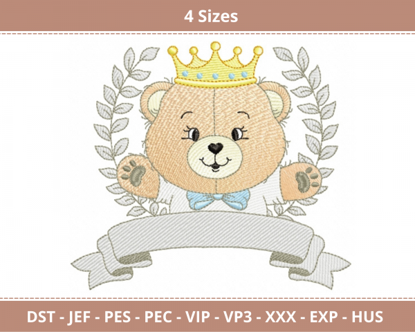 Crown Teddy Bear Machine Embroidery Designs-4 Sizes-instant download