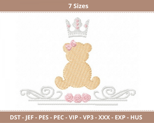 Crown Teddy Bear Machine Embroidery Designs-7 Sizes-instant download