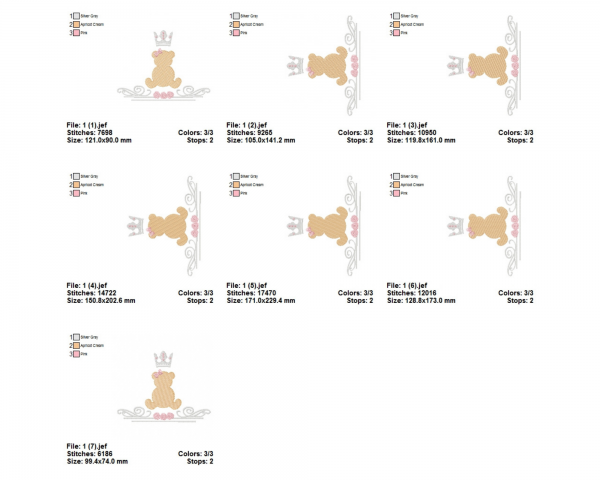 Crown Teddy Bear Machine Embroidery Designs-7 Sizes-instant download