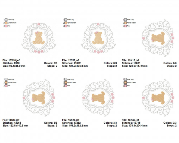 Floral Teddy Bear Machine Embroidery Designs-6 Sizes-instant download
