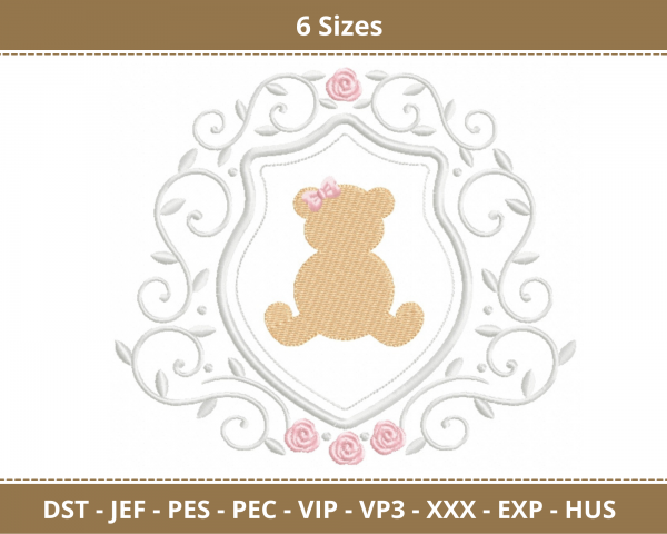 Floral Teddy Bear Machine Embroidery Designs-6 Sizes-instant download