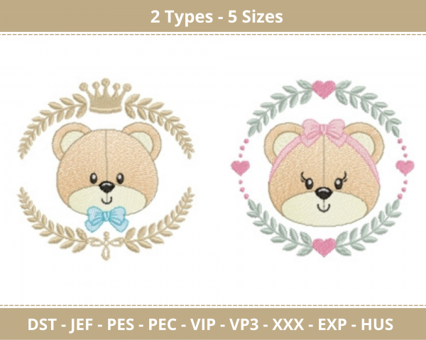 Cute Boy & Girl Teddy Machine Embroidery Designs-2 Types-5 Sizes-instant download