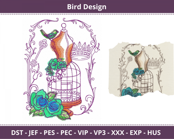 Bird Cage Machine Embroidery Designs-1 Size-instant download