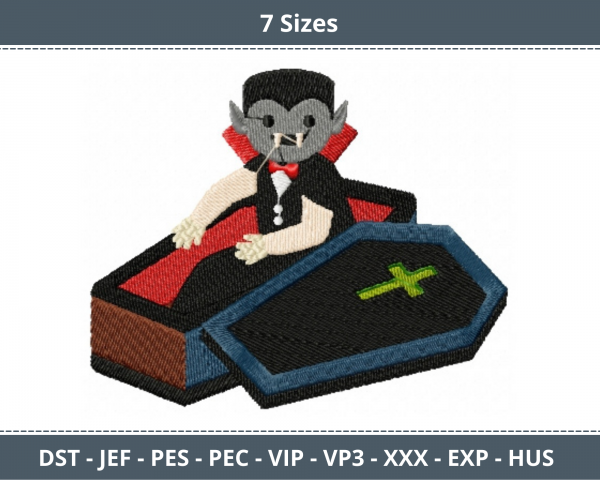 Vampire In Coffin Machine Embroidery Designs-7 Sizes-instant download