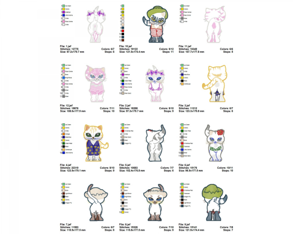Casual Cats Machine Embroidery Designs-12 Types-1 Size-instant download