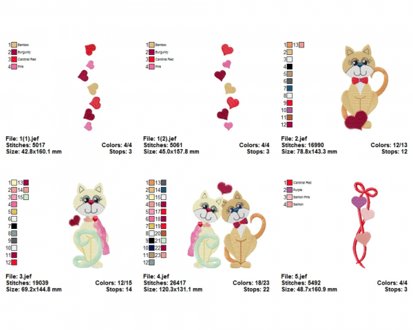 Cats In Love Machine Embroidery Designs-5 Types-1 Size-instant download