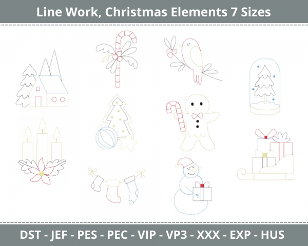 Christmas Elements Machine Embroidery Designs-7 Sizes-instant download