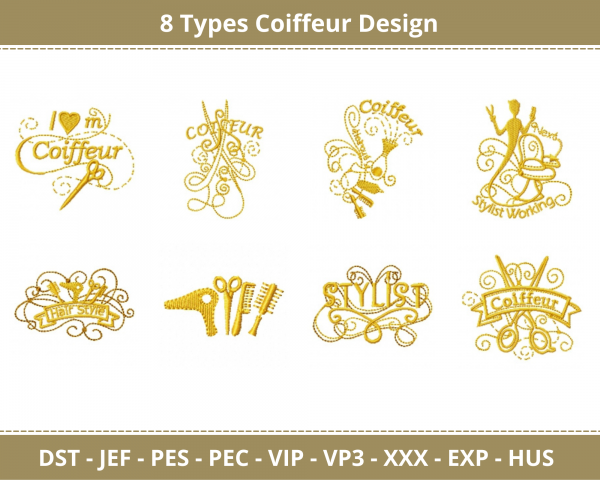 Coiffeur Machine Embroidery Designs-8 Types-1 Size-instant download