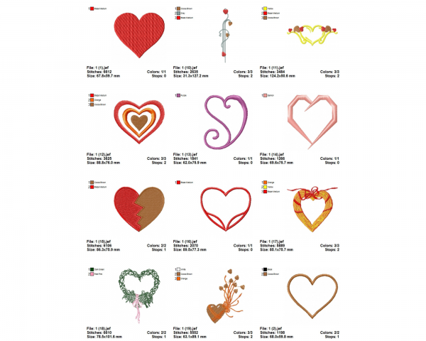 Heart Machine Embroidery Designs-20 Types-1 Size-instant download