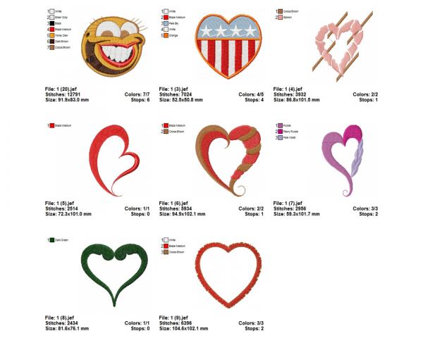 Heart Machine Embroidery Designs-20 Types-1 Size-instant download